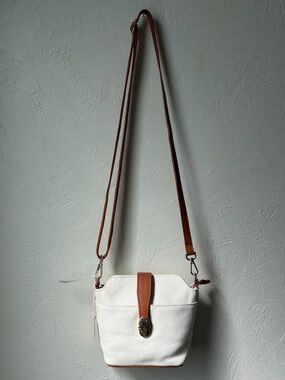 Valentina White Pebbled Leather Crossbody Bag Brown Trim Gold HW